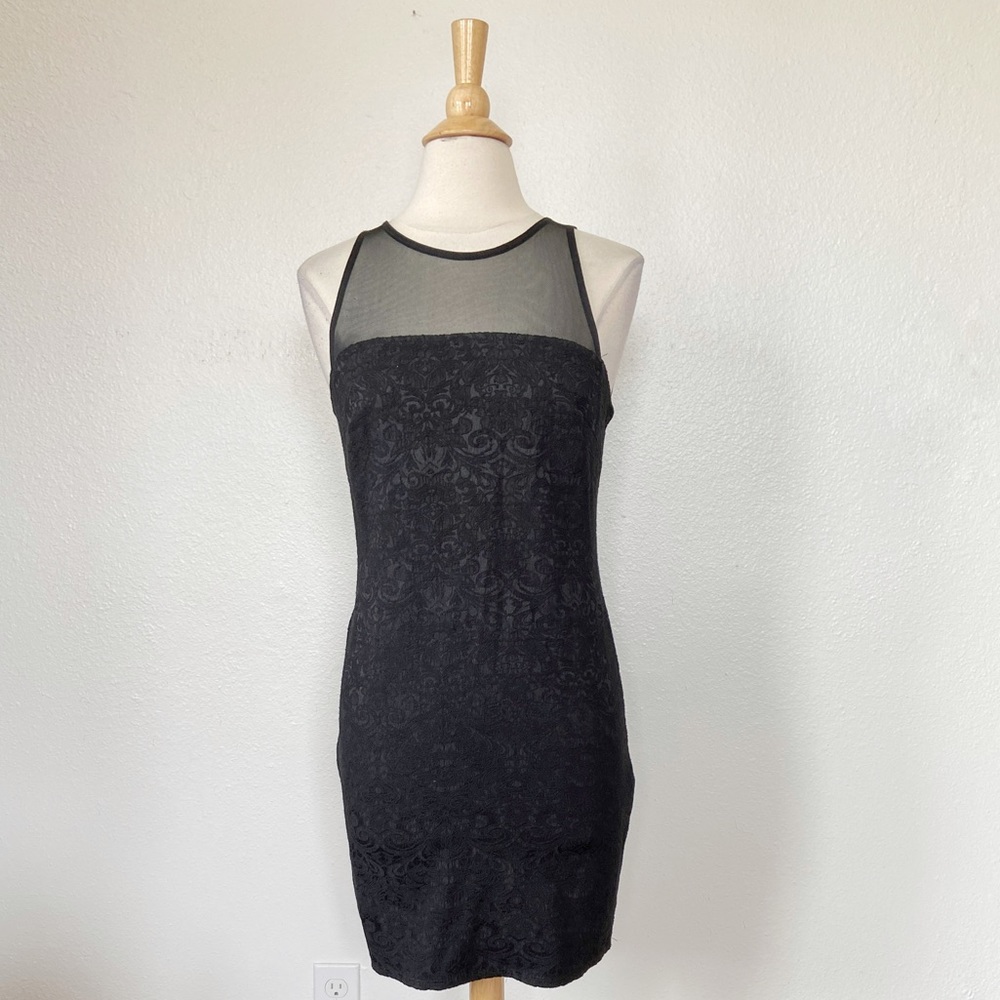 Y2K Black Floral Baroque Mesh Sleeveless Cocktail Dress
